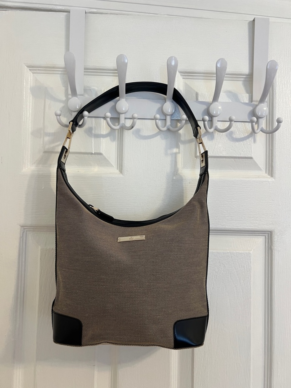 Vintage Gucci Canvas Hobo Bag with Black Trim